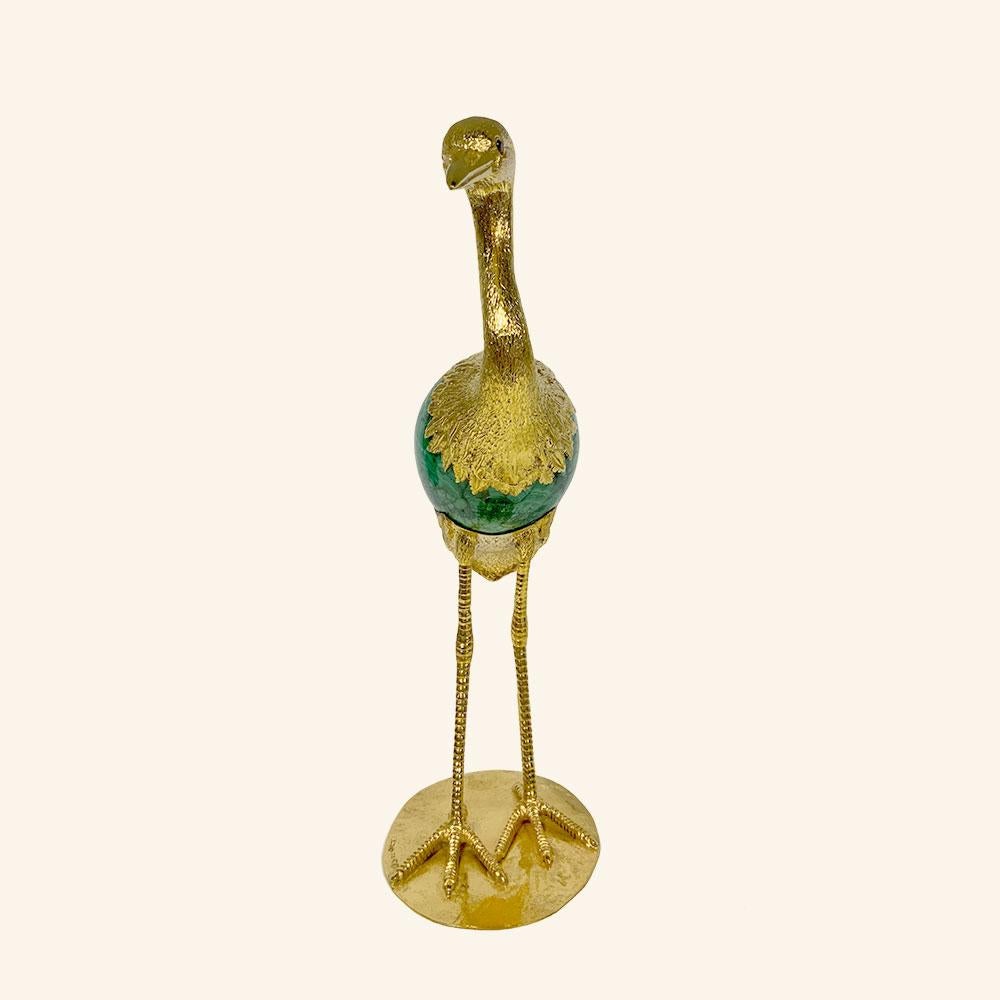 Heron by Alcino Silversmith 1902 is a handcrafted piece in sterling silver 925 with natural malachite egg and natural grenade eyes! 

The piece is totally handcrafted, hammered and chiseled by our excellent craftsmen in our workshop in Porto,