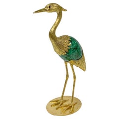 Heron in Sterling Silver gold plated with malachite egg by Alcino Silversmith