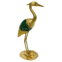 Heron in Sterling Silver gold plated with malachite egg by Alcino Silversmith