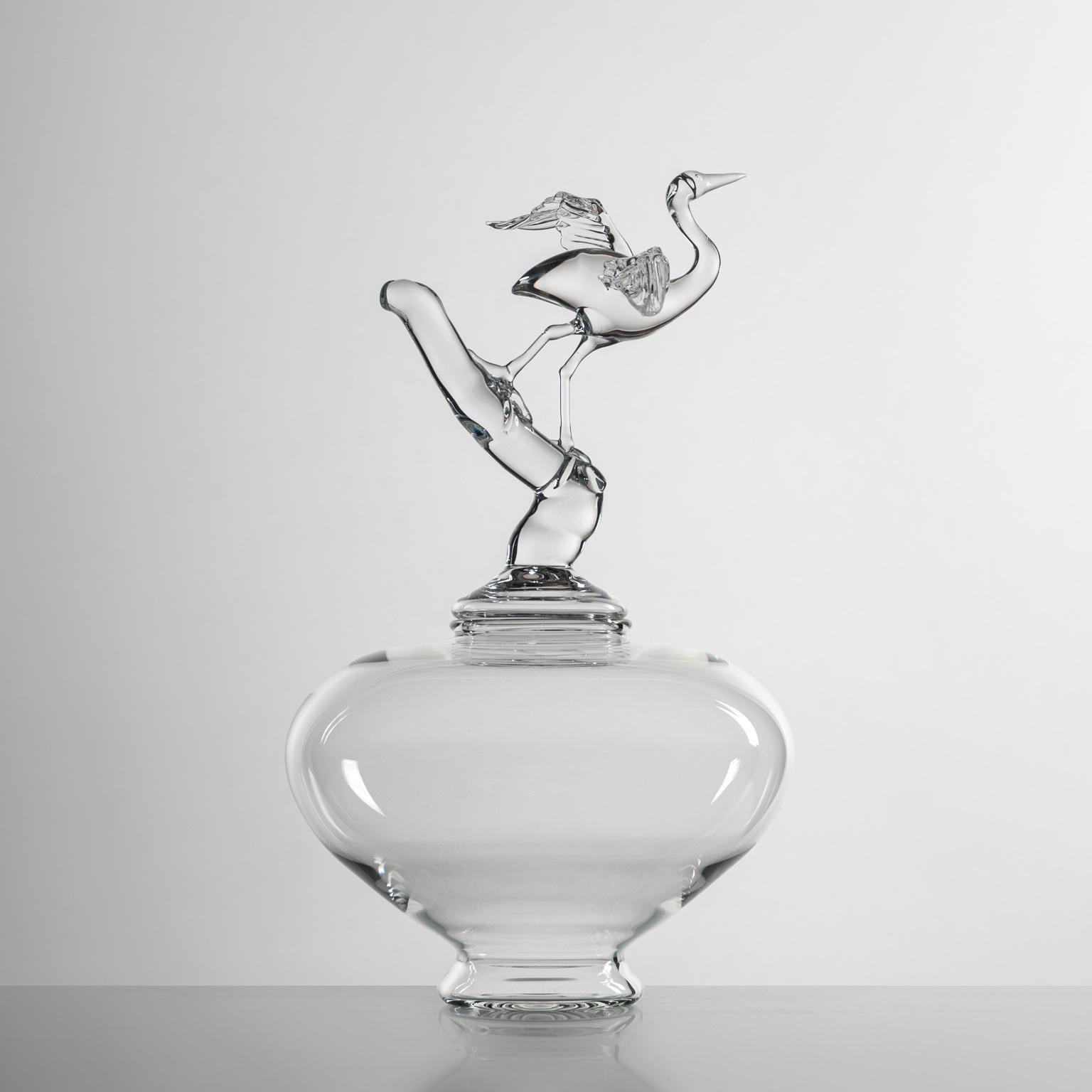 Modern 'Heron Jar' Hand Blown Glass Jar by Simone Crestani