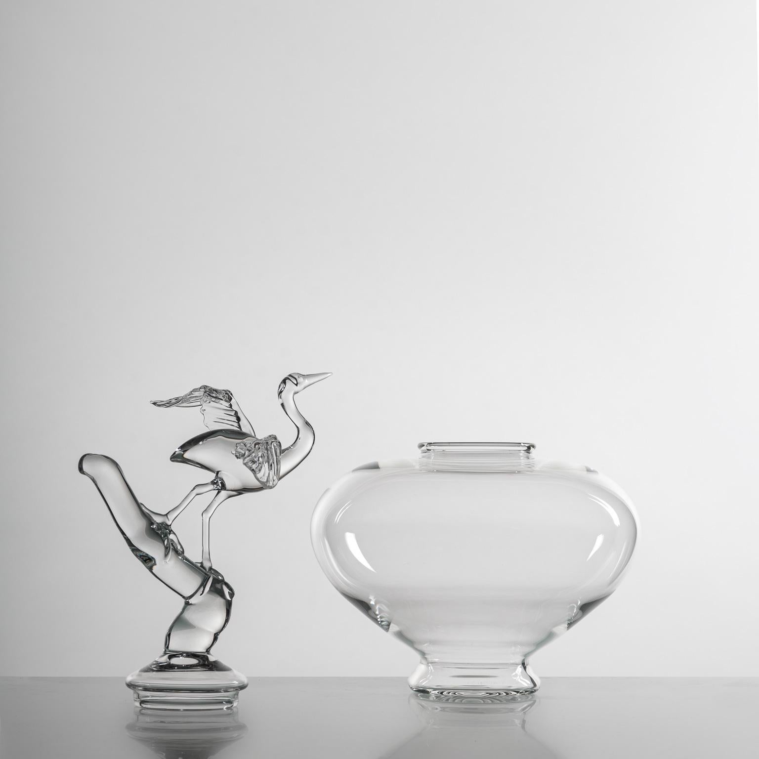 Italian 'Heron Jar' Hand Blown Glass Jar by Simone Crestani