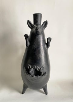 Heron Martinez Mendoza Barro Negro Kangaroo Handled Vessel Bank -- 22.5" High