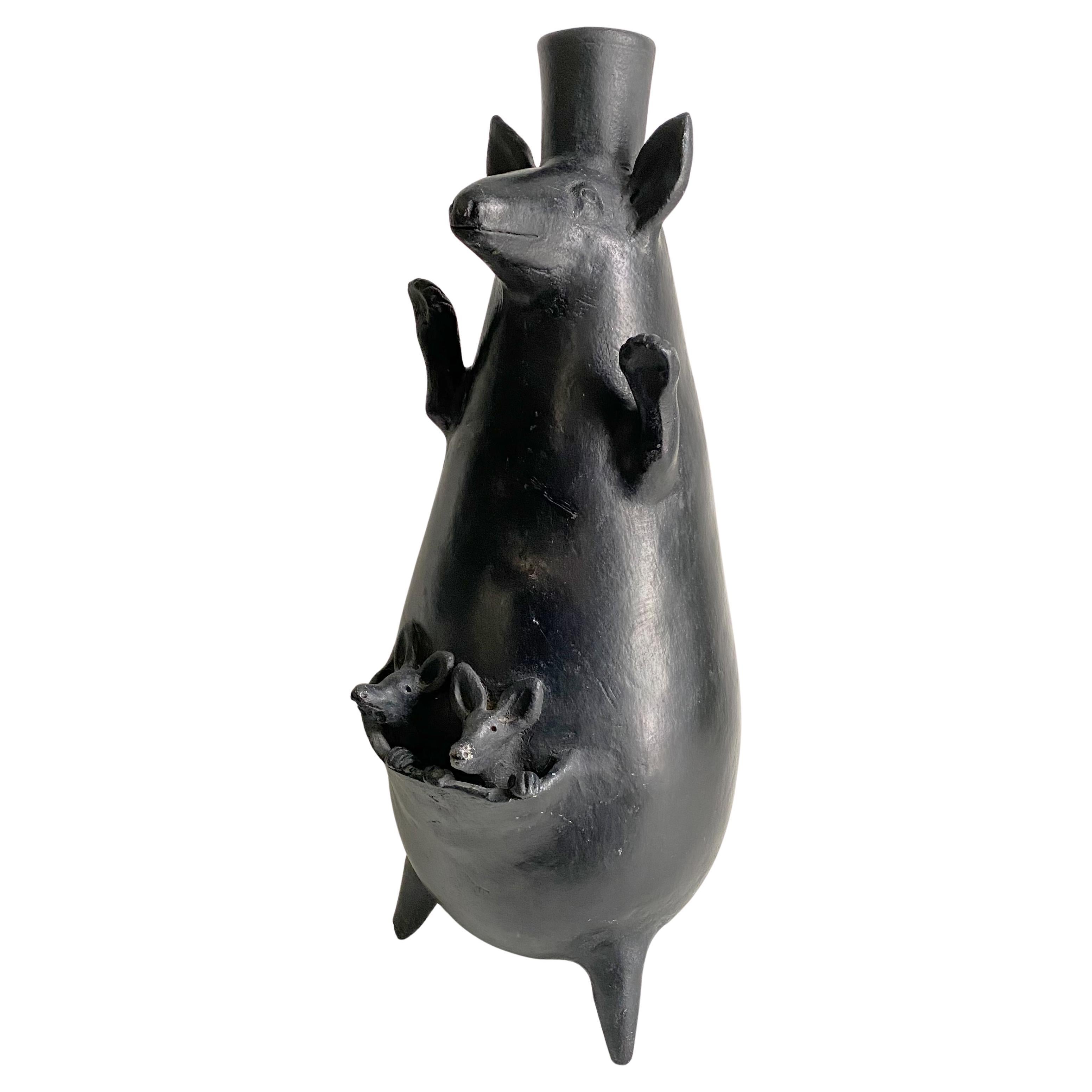 Heron Martinez Mendoza Barro Negro Kangaroo Handled Vessel Bank -- 22.5" High