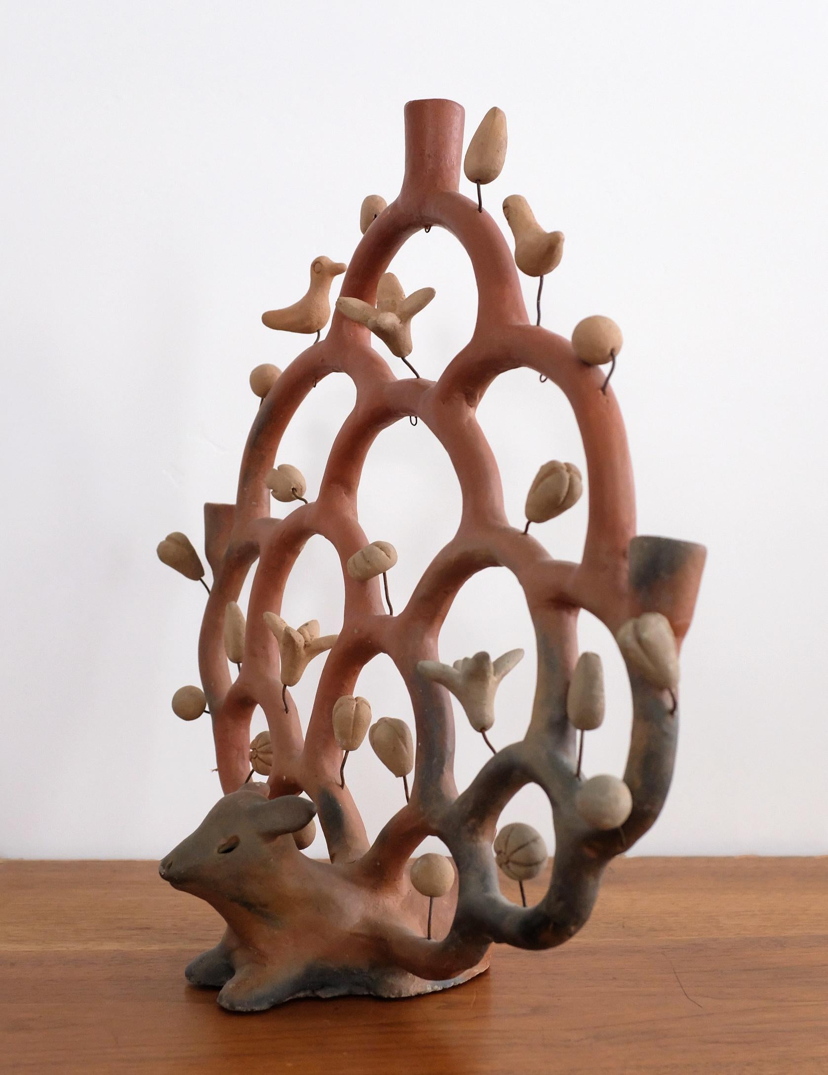 Fired Heron Martinez Terracotta Candleabra 1960s