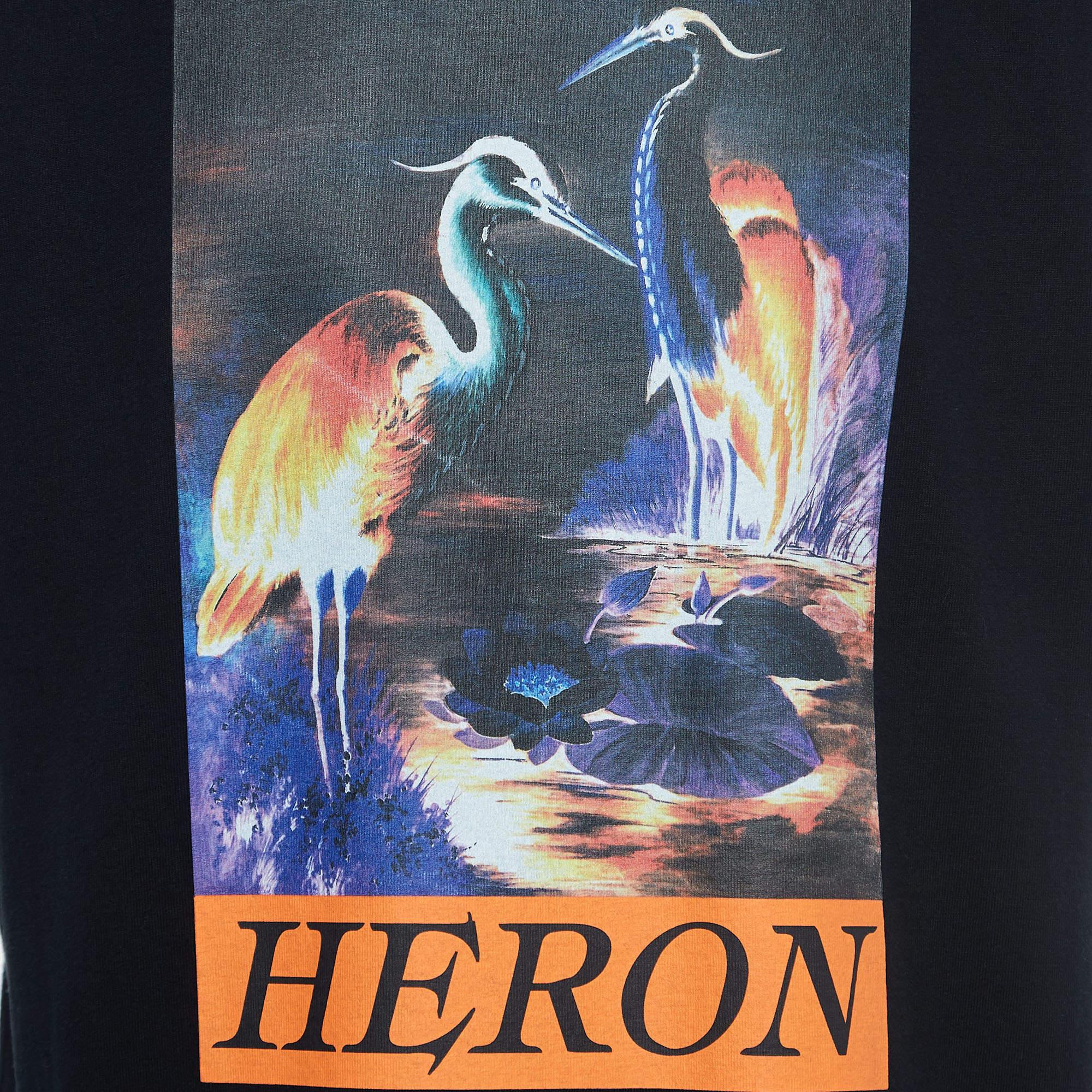 Heron Preston Black Graphic Print Cotton T-Shirt M In Excellent Condition For Sale In Dubai, Al Qouz 2