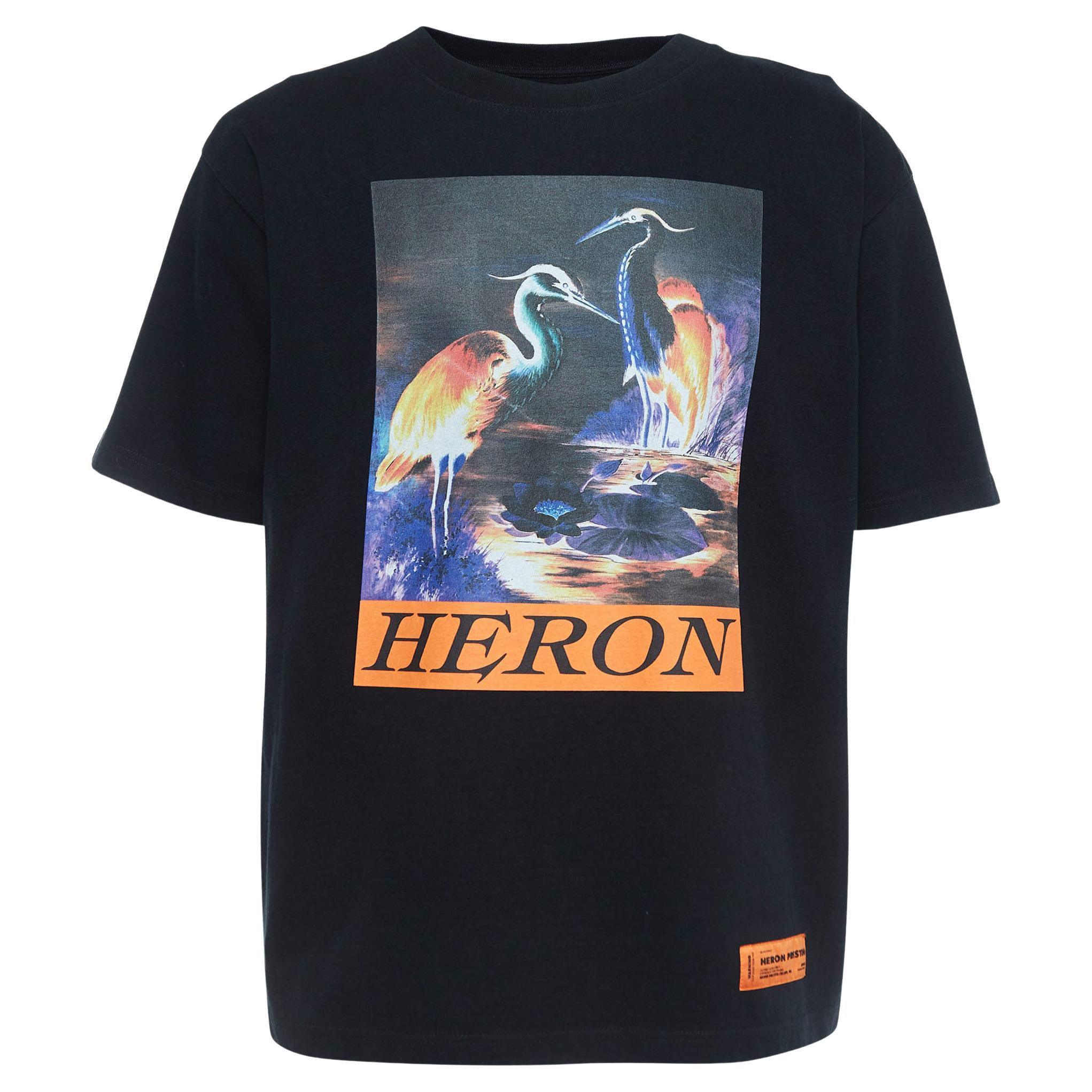 Heron Preston Black Graphic Print Cotton T-Shirt M For Sale