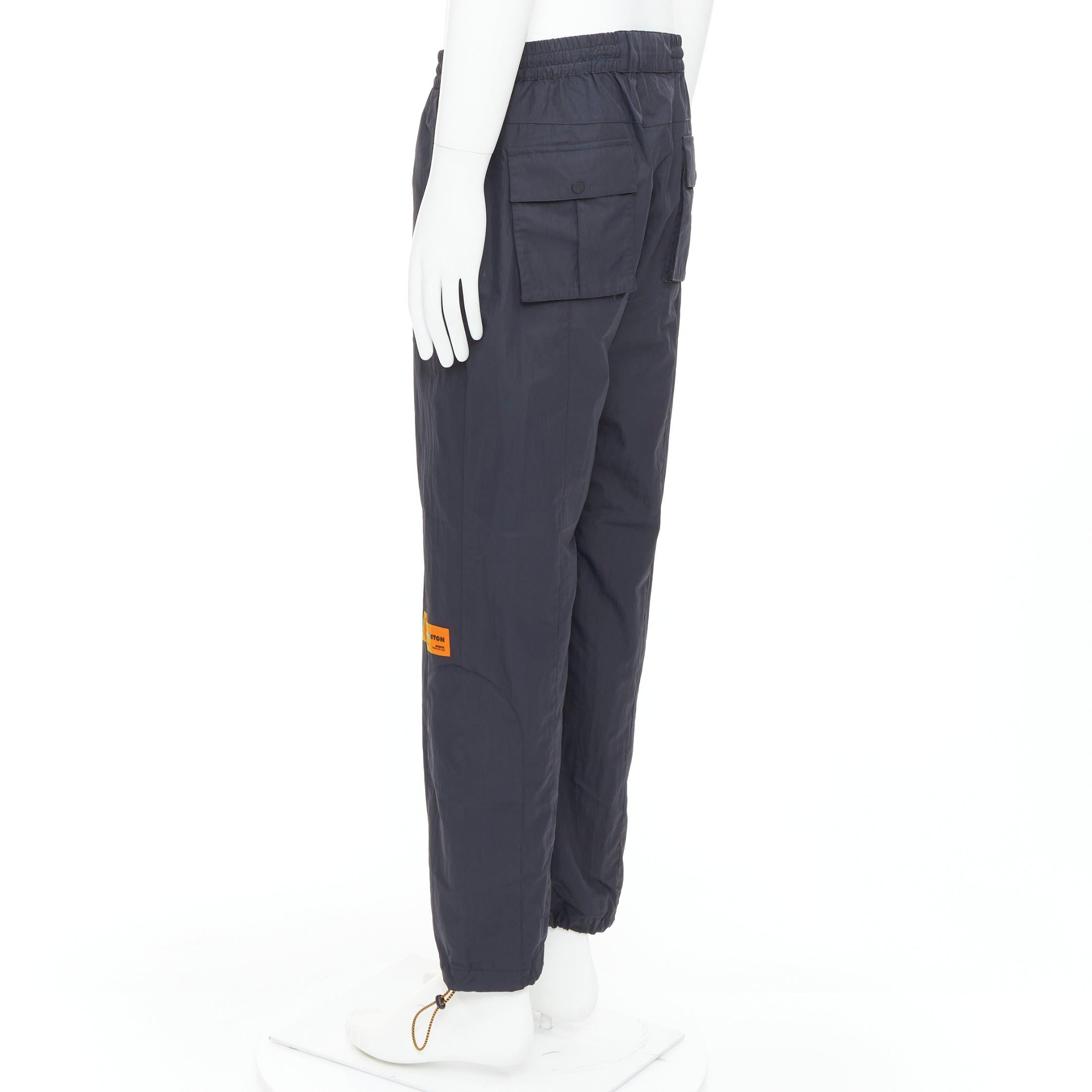 HERON PRESTON black orange nylon patchwork logo drawstring joggers M For Sale 1
