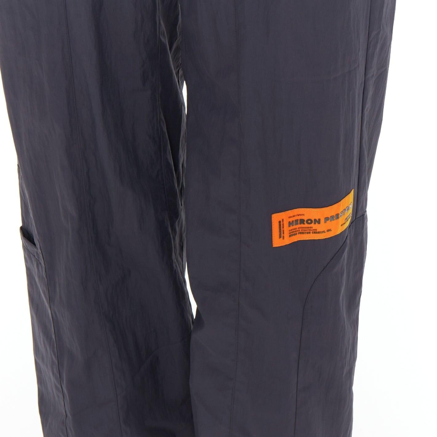 HERON PRESTON black orange nylon patchwork logo drawstring joggers M For Sale 2