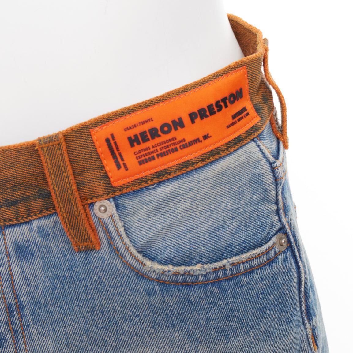 HERON PRESTON vaquero western azul lavado vaquero naranja cintura recortada pantalón corto 25