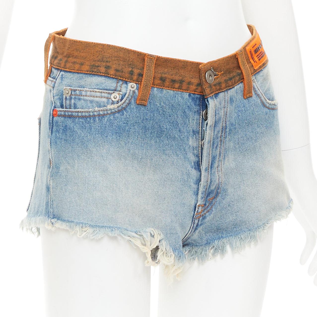 HERON PRESTON vaquero western azul lavado vaquero naranja cintura recortada pantalón corto 25