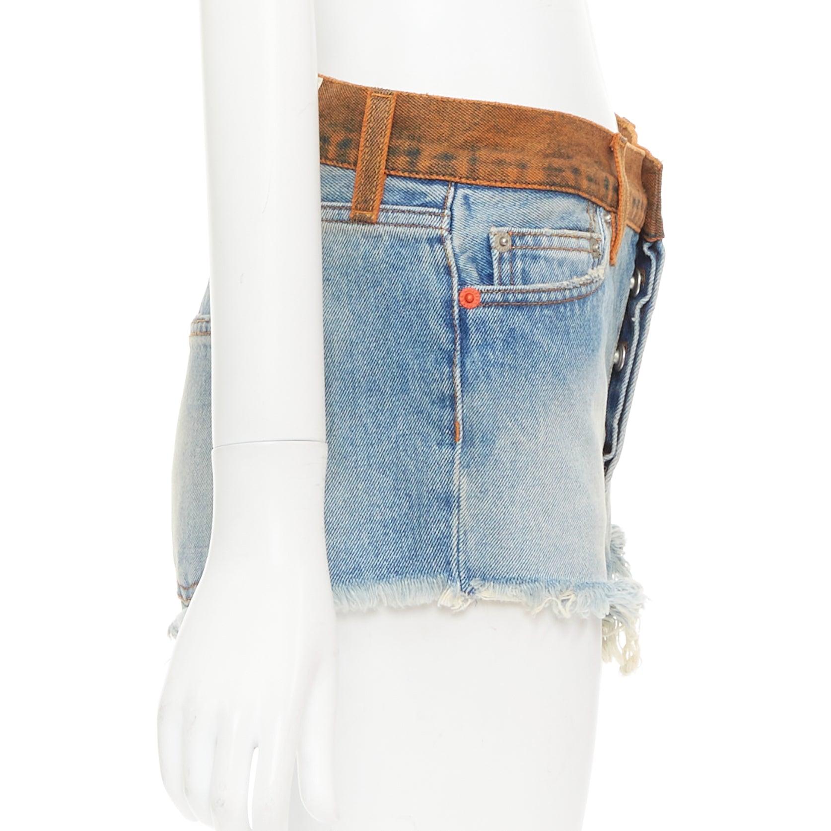 HERON PRESTON vaquero western azul lavado vaquero naranja cintura recortada pantalón corto 25