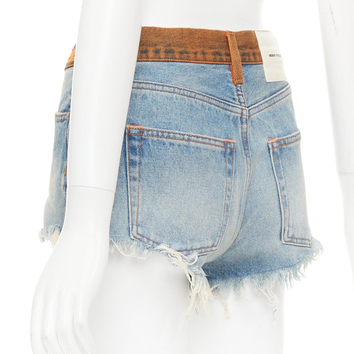 HERON PRESTON vaquero western azul lavado vaquero naranja cintura recortada pantalón corto 25