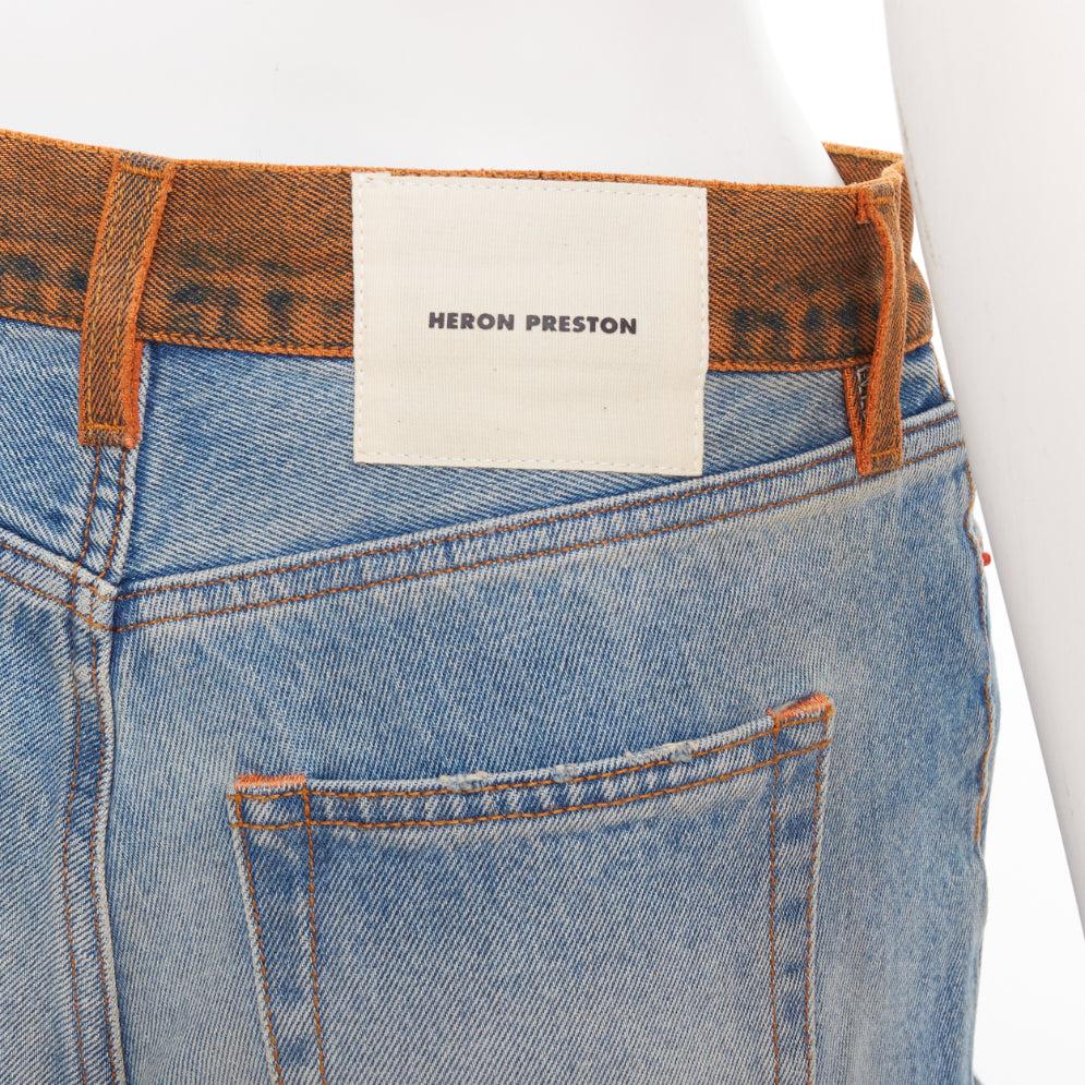HERON PRESTON vaquero western azul lavado vaquero naranja cintura recortada pantalón corto 25