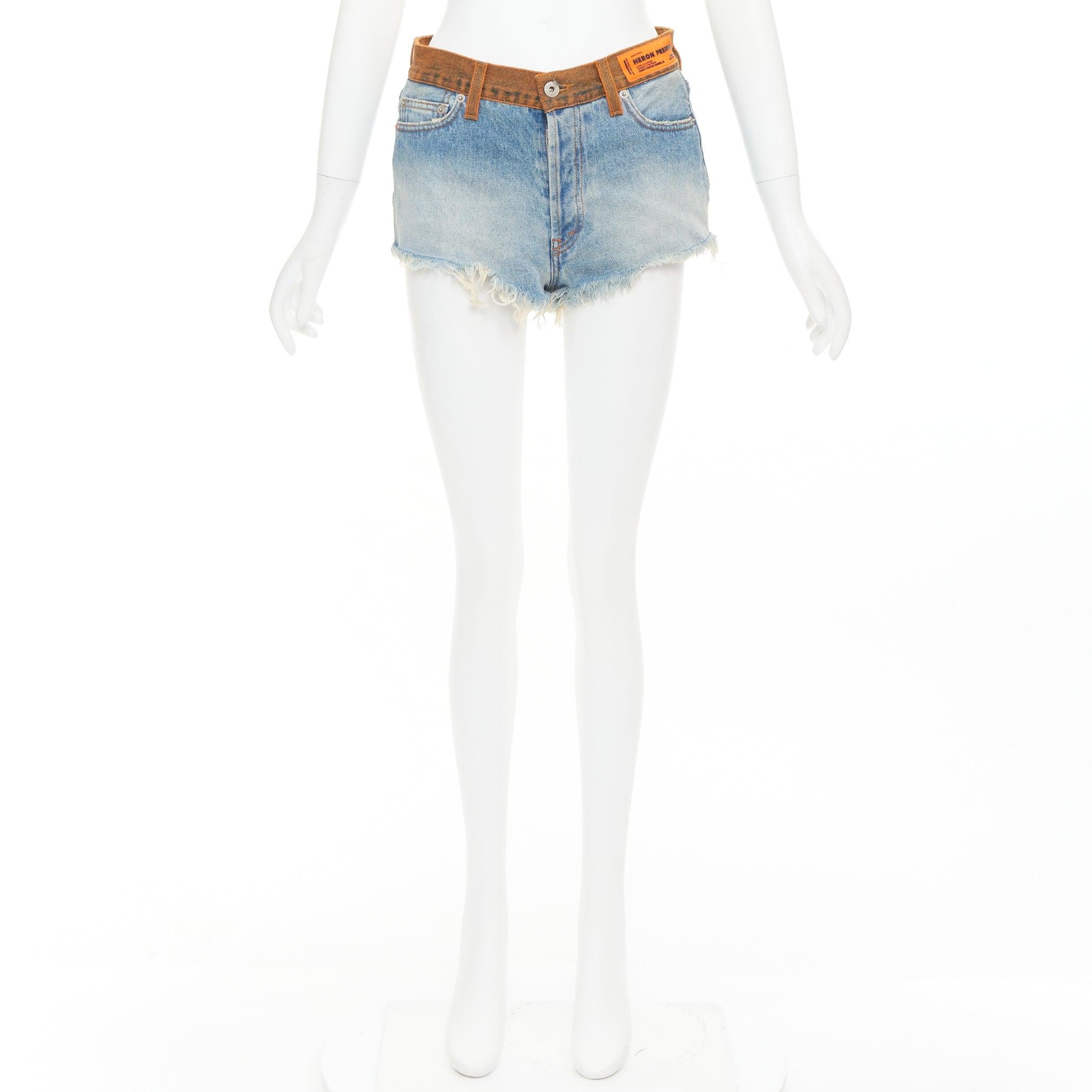 HERON PRESTON vaquero western azul lavado vaquero naranja cintura recortada pantalón corto 25