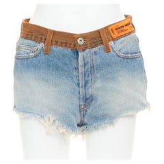 HERON PRESTON vaquero western azul lavado vaquero naranja cintura recortada pantalón corto 25"