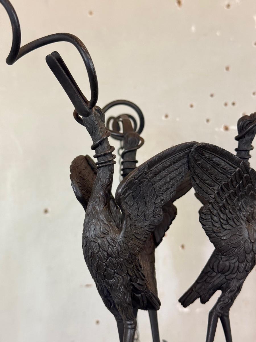 Francese Porta-lampada a treppiede Heron, Oggetto Grand Tour, Bronzo, Italia XIX secolo in vendita