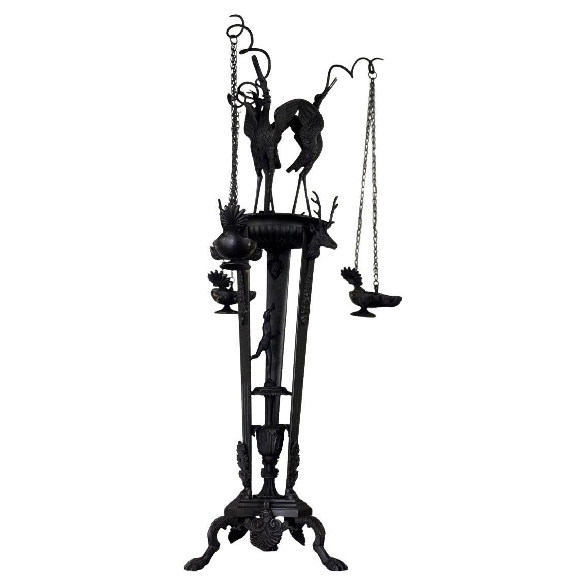 Porta-lampada a treppiede Heron, Oggetto Grand Tour, Bronzo, Italia XIX secolo in vendita