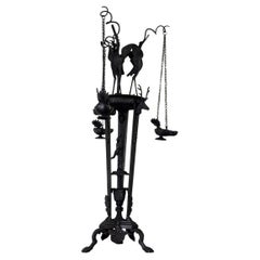 Antique Heron Tripod Oil Lamp Holder, Grand Tour Object, Bronze, Italy 19th century