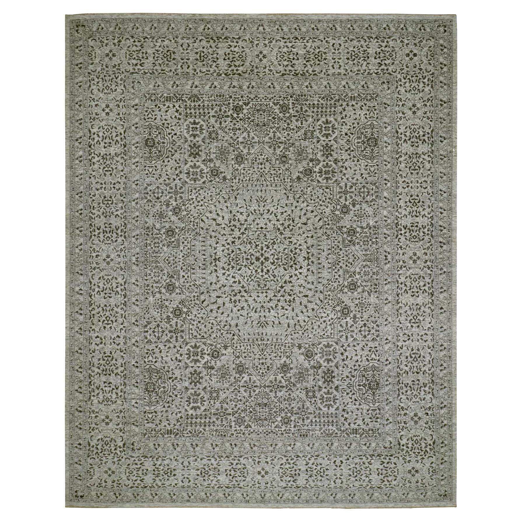 Alfombra Oriental Sobredimensionada de Lana Anudada a Mano de la Dinastía Mameluca Blanca Heron 12'1 "x15'4