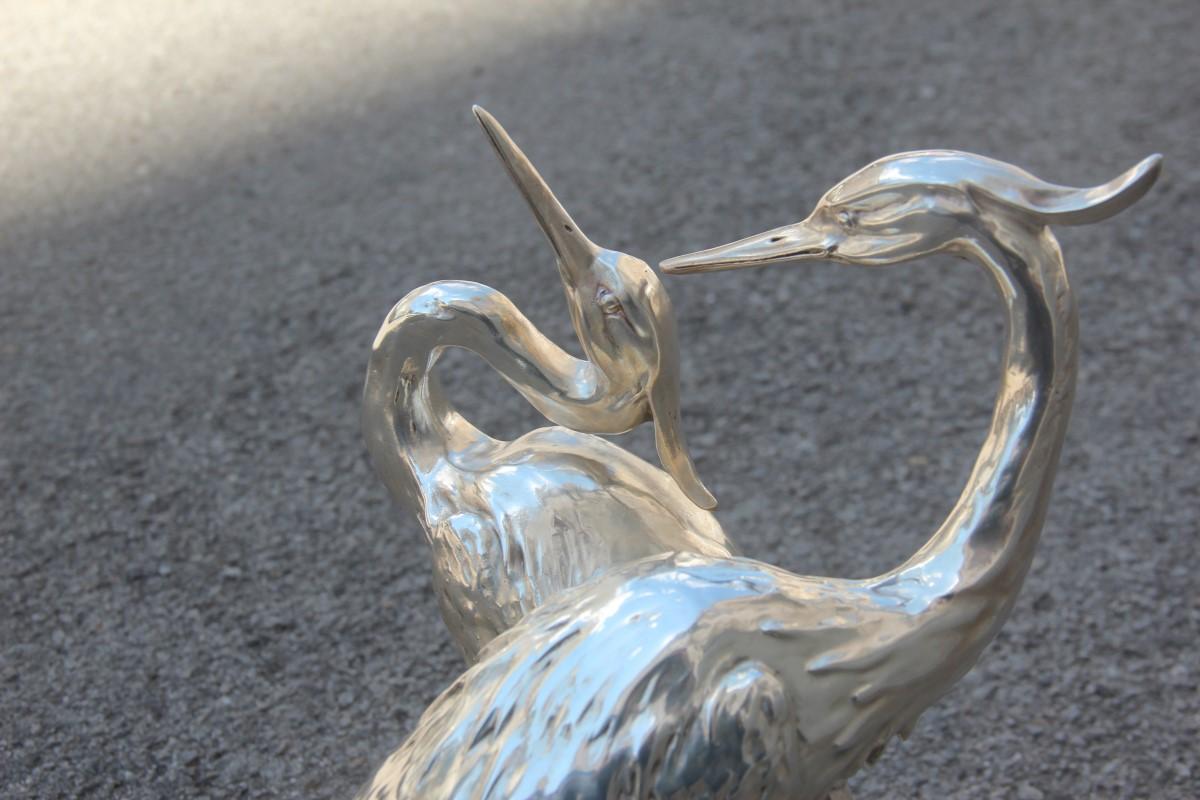 Herons Sculpture in Resin and Silver Italian Design 1970  5