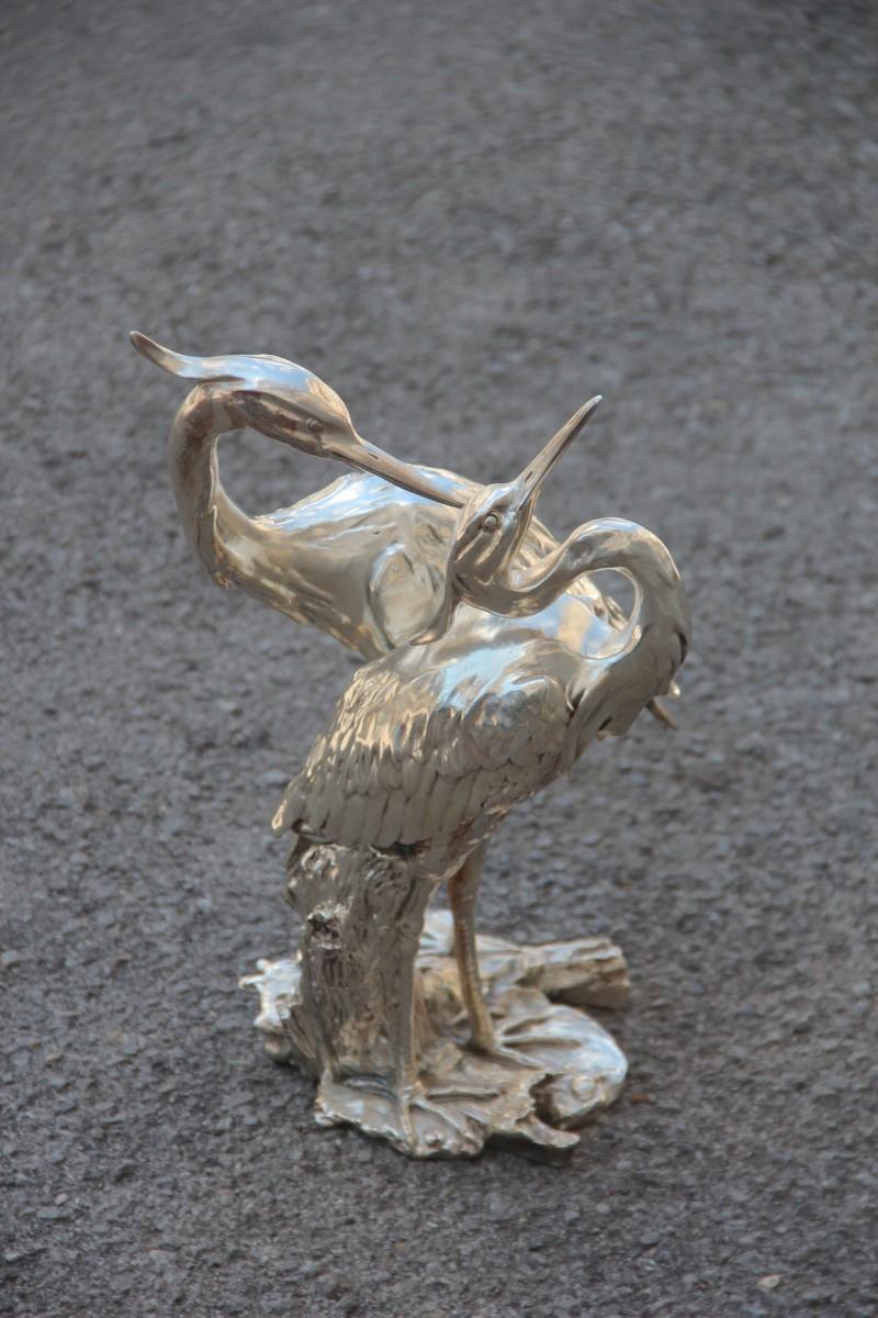 Mid-Century Modern Herons Sculpture in Resin and Silver Italian Design 1970 