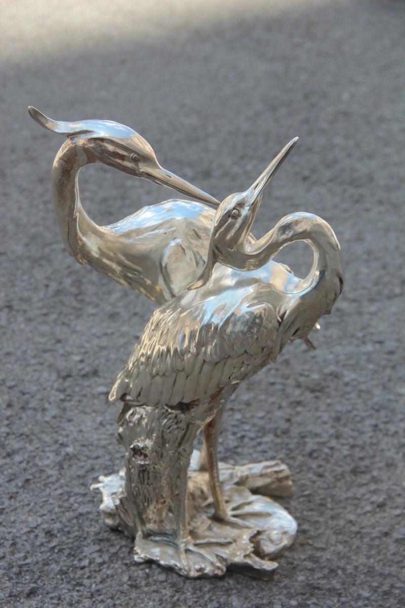 Herons Sculpture in Resin and Silver Italian Design 1970  In Good Condition In Palermo, Sicily