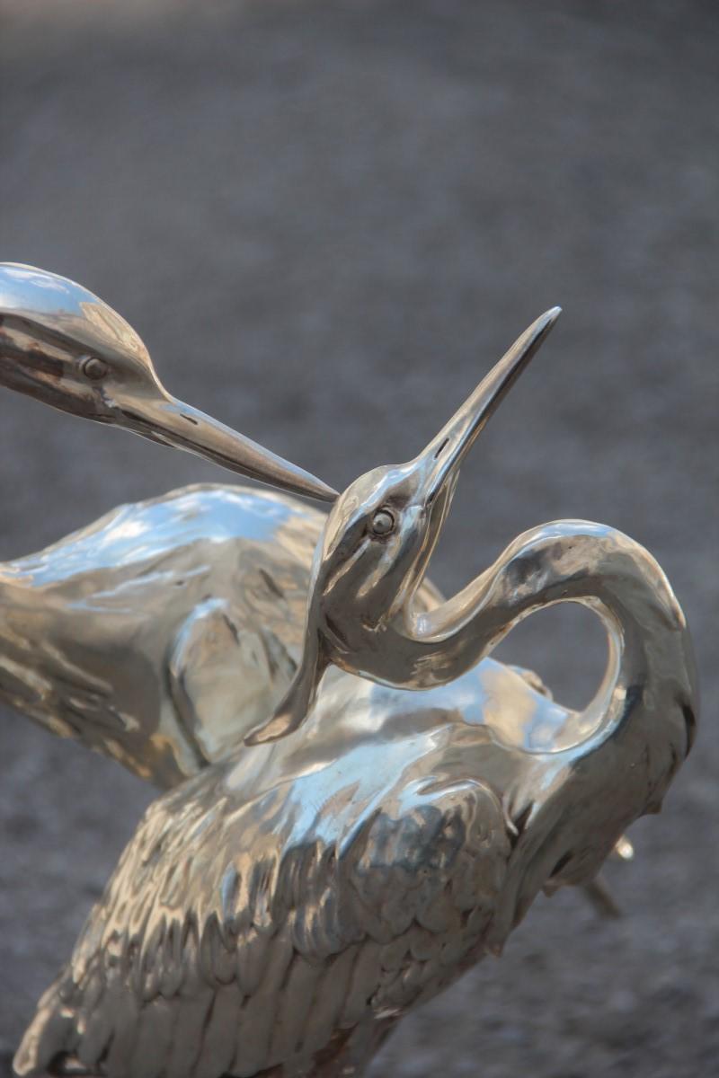 Late 20th Century Herons Sculpture in Resin and Silver Italian Design 1970 