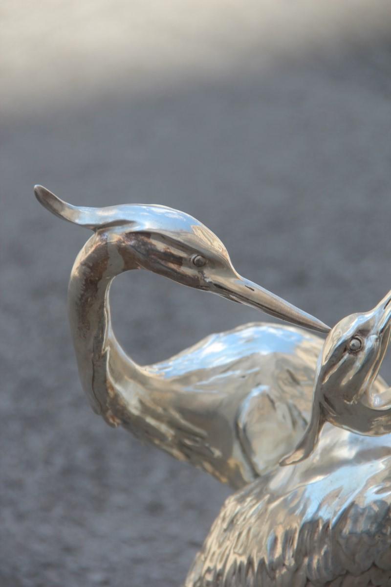 Herons Sculpture in Resin and Silver Italian Design 1970  1