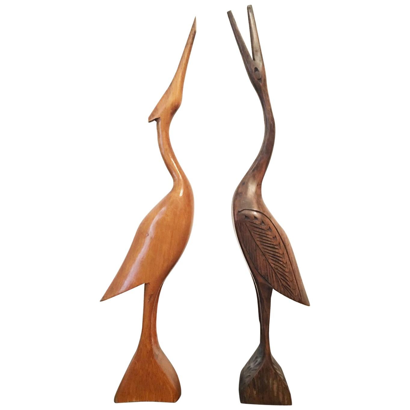 Herons, Two Wooden Statues