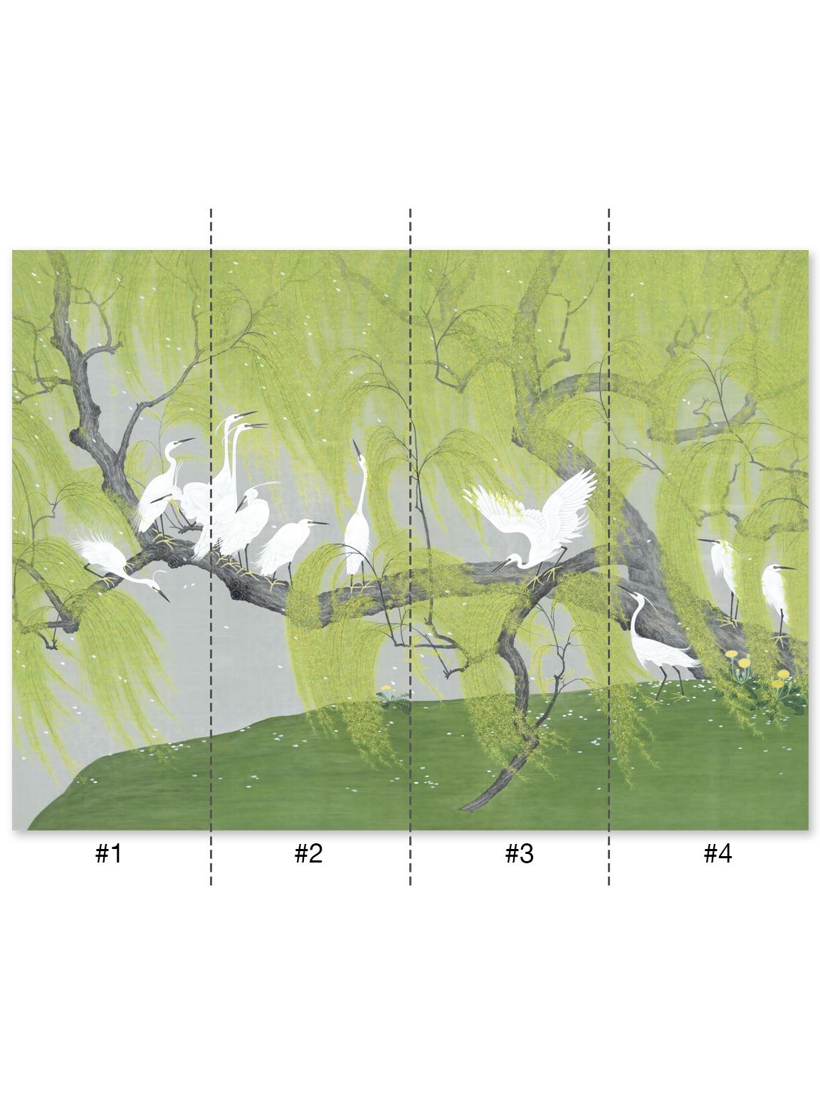 American Herons and Willows Chinoiserie Mural