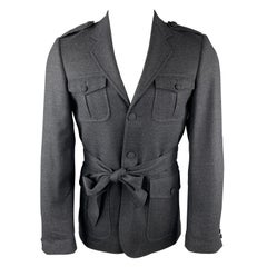 HERR VON EDEN Size 36 Charcoal Solid Wool Belted Military Jacket