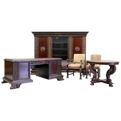 Herrenzimmer Cabinet Bookcase Antique Desk Office Furniture