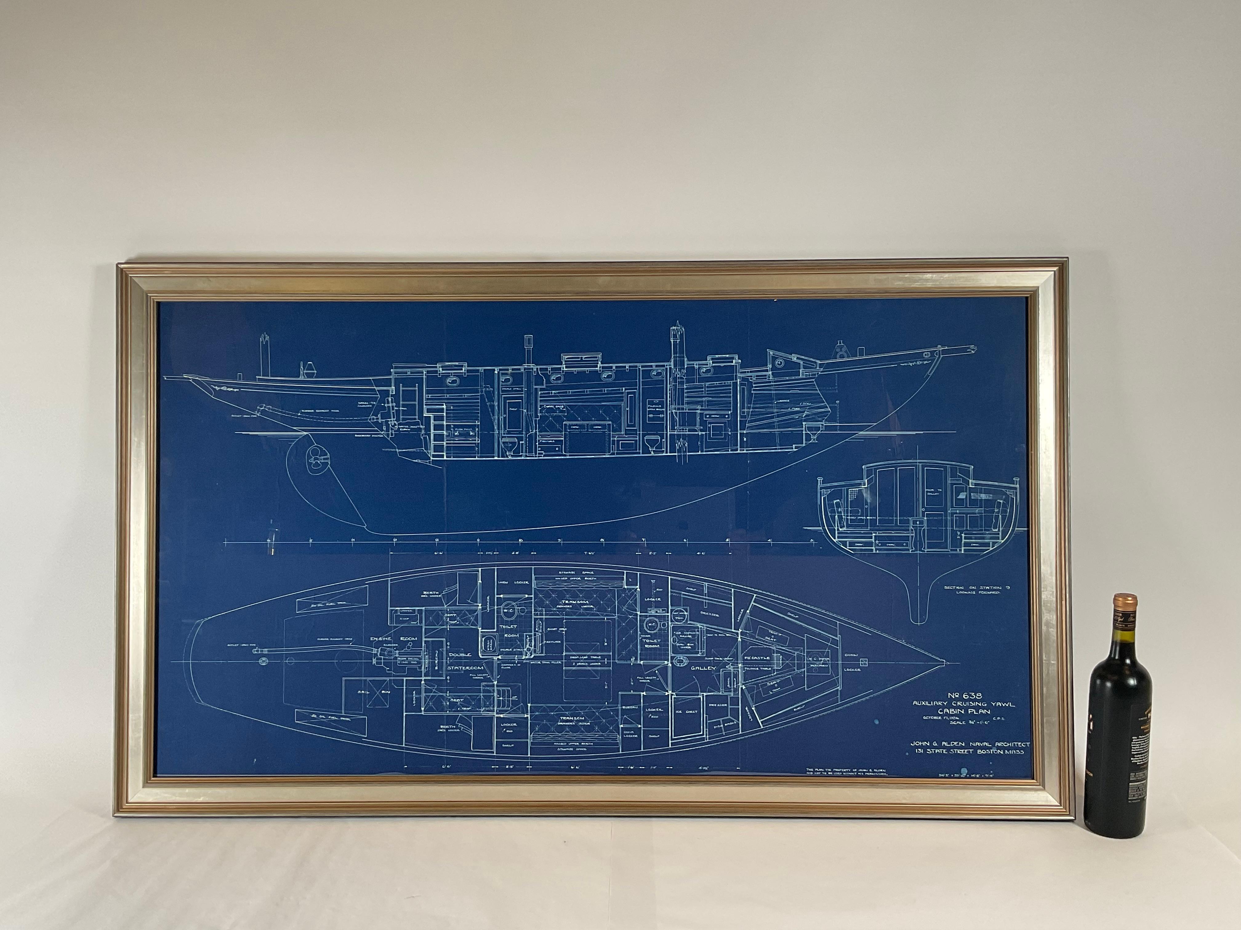 Original construction plan drawing from John G. Alden naval architect of the schooner yacht Evening Star, hull 638. Evening Star was the last yacht built under the eyes of Nathanael Herreshoff, the end of an era. This is a big, beautiful deck plan