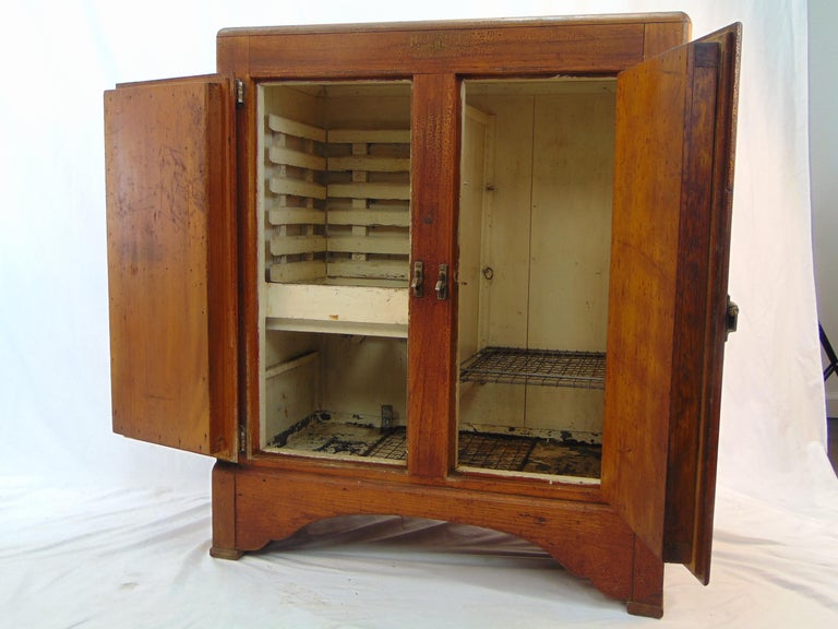 Herrick's Antique Vintage Wood Ice Box / Refrigerator For Sale at