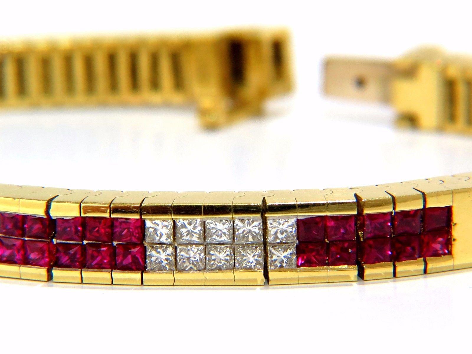 Herring Bone bracelet 18kt 3.50ct. natural ruby diamonds channel vintage deco 4