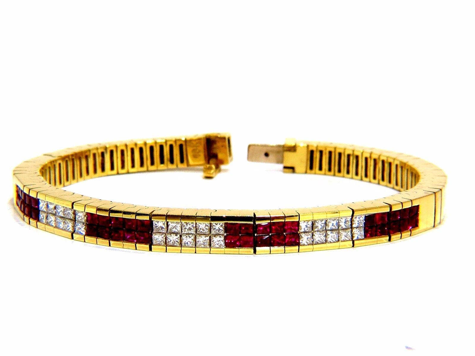 Herring Bone bracelet 18kt 3.50ct. natural ruby diamonds channel vintage deco 5