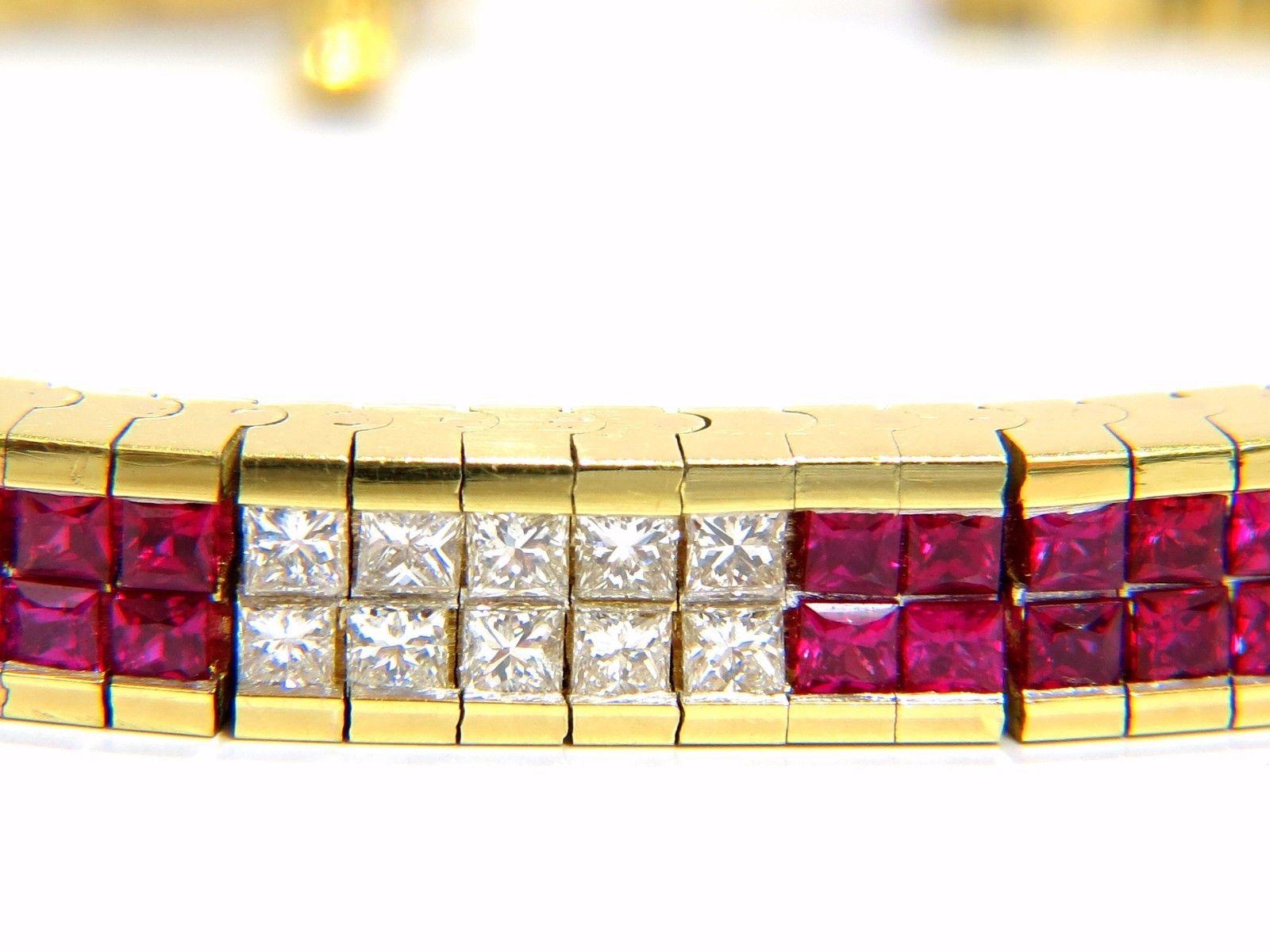 Herring Bone bracelet 18kt 3.50ct. natural ruby diamonds channel vintage deco 2
