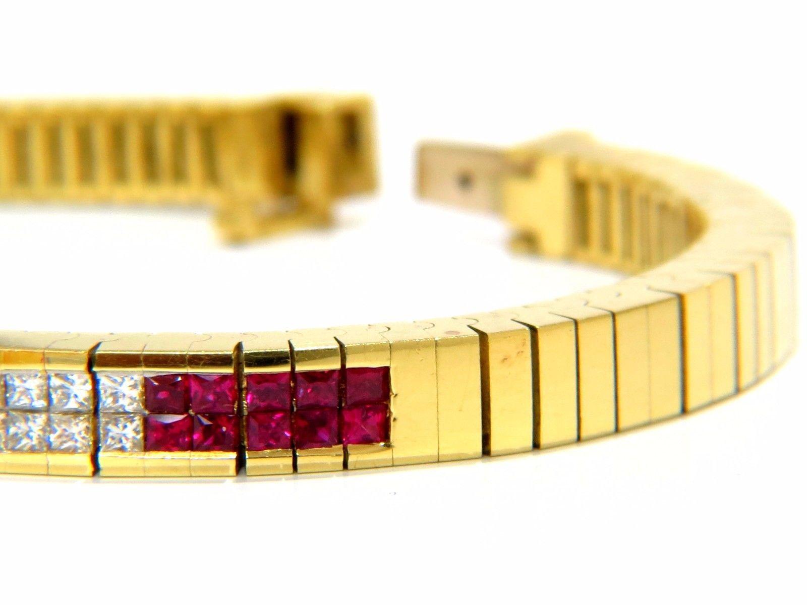 Herring Bone bracelet 18kt 3.50ct. natural ruby diamonds channel vintage deco 3