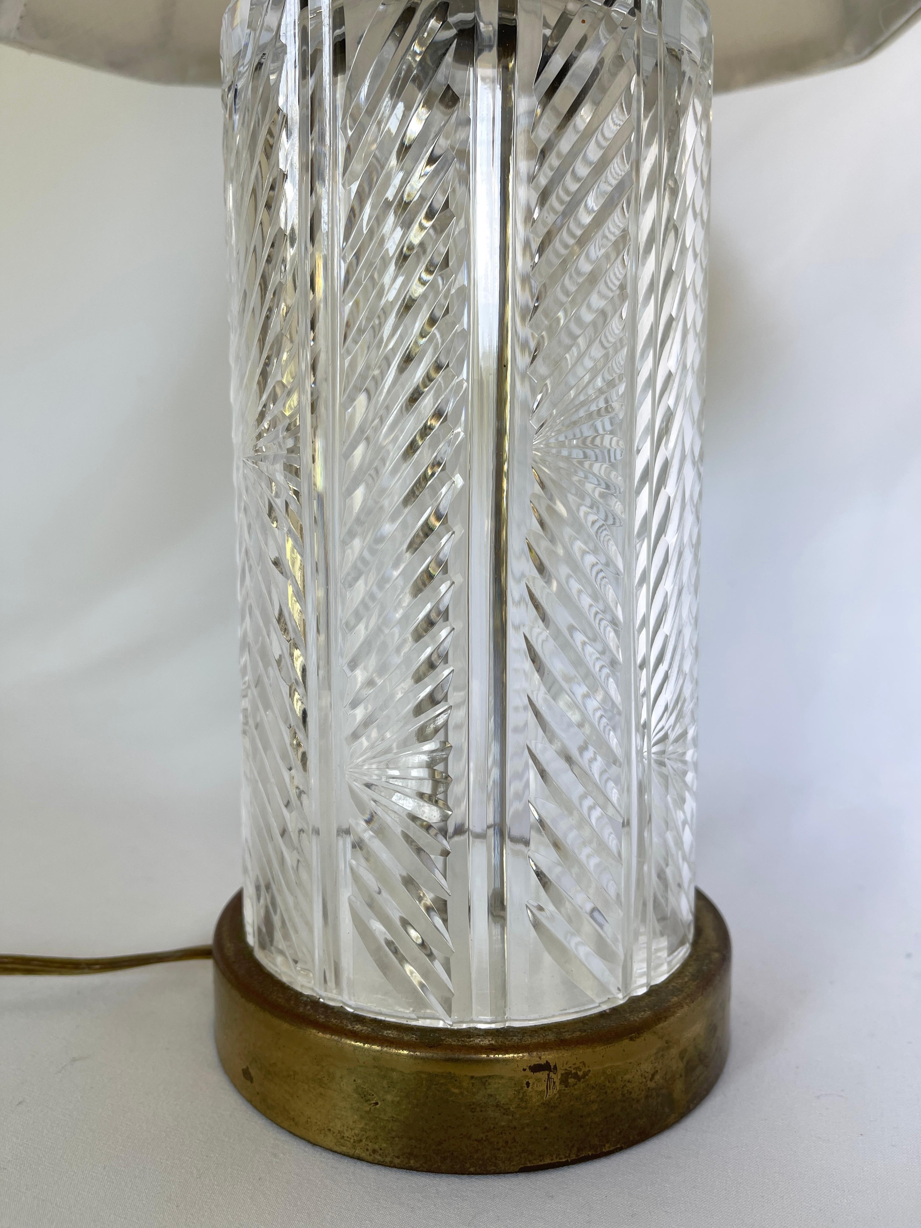 British Waterford Herringbone Cut Crystal Column Lamp  For Sale