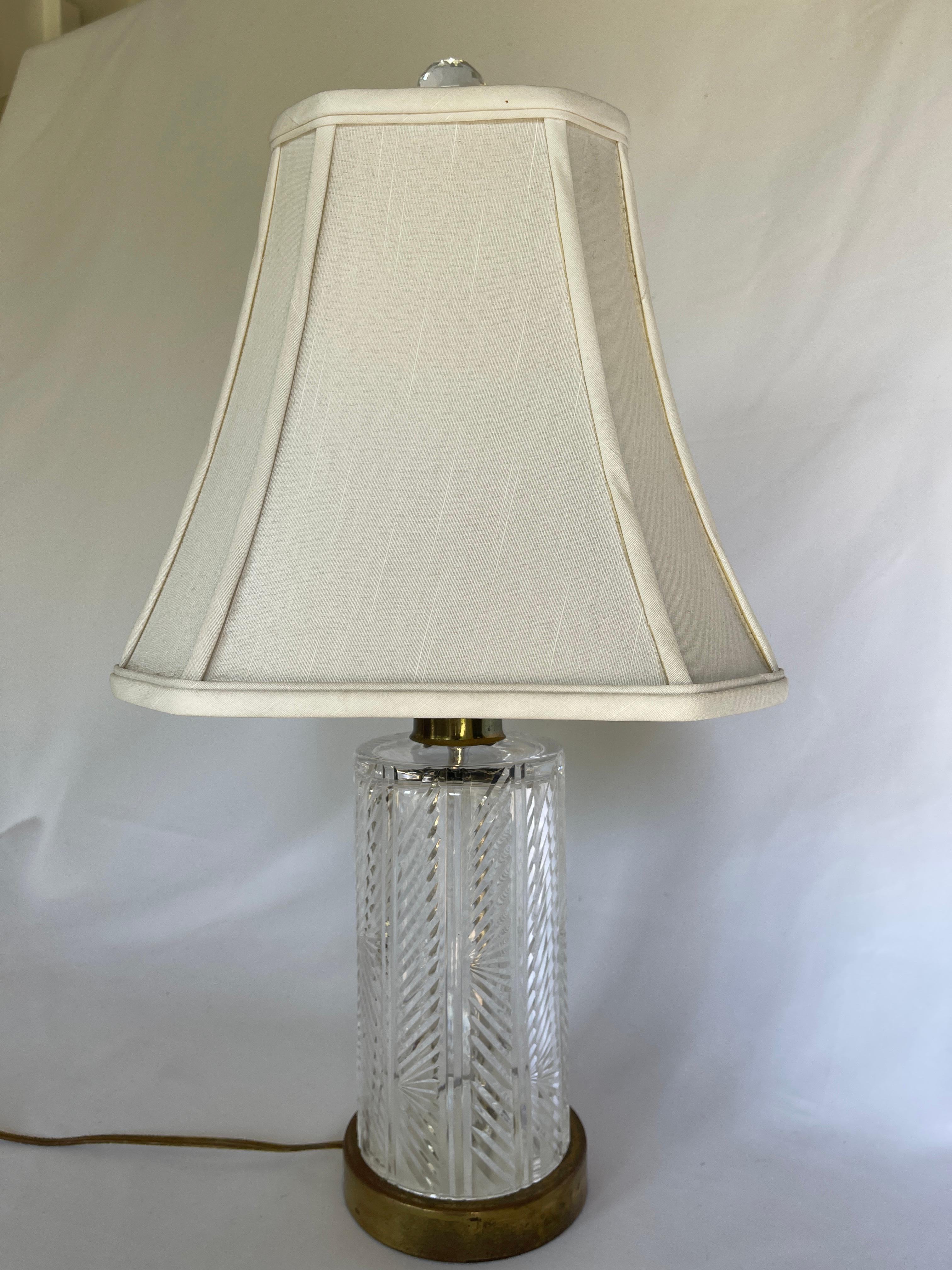 Waterford Herringbone Cut Crystal Column Lamp  In Good Condition For Sale In New York, NY