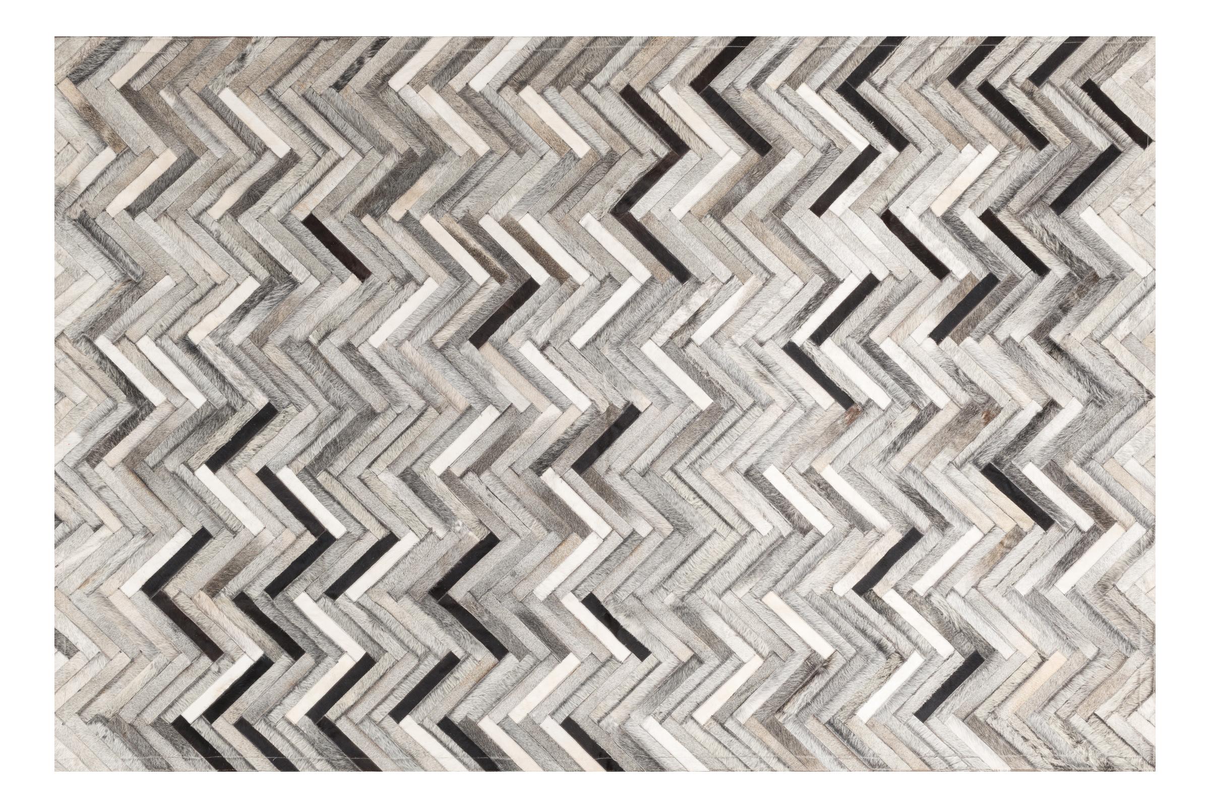 Contemporary Herringbone Gray White and Black Luxurious El Cielo Cowhide Area Floor Rug Large For Sale