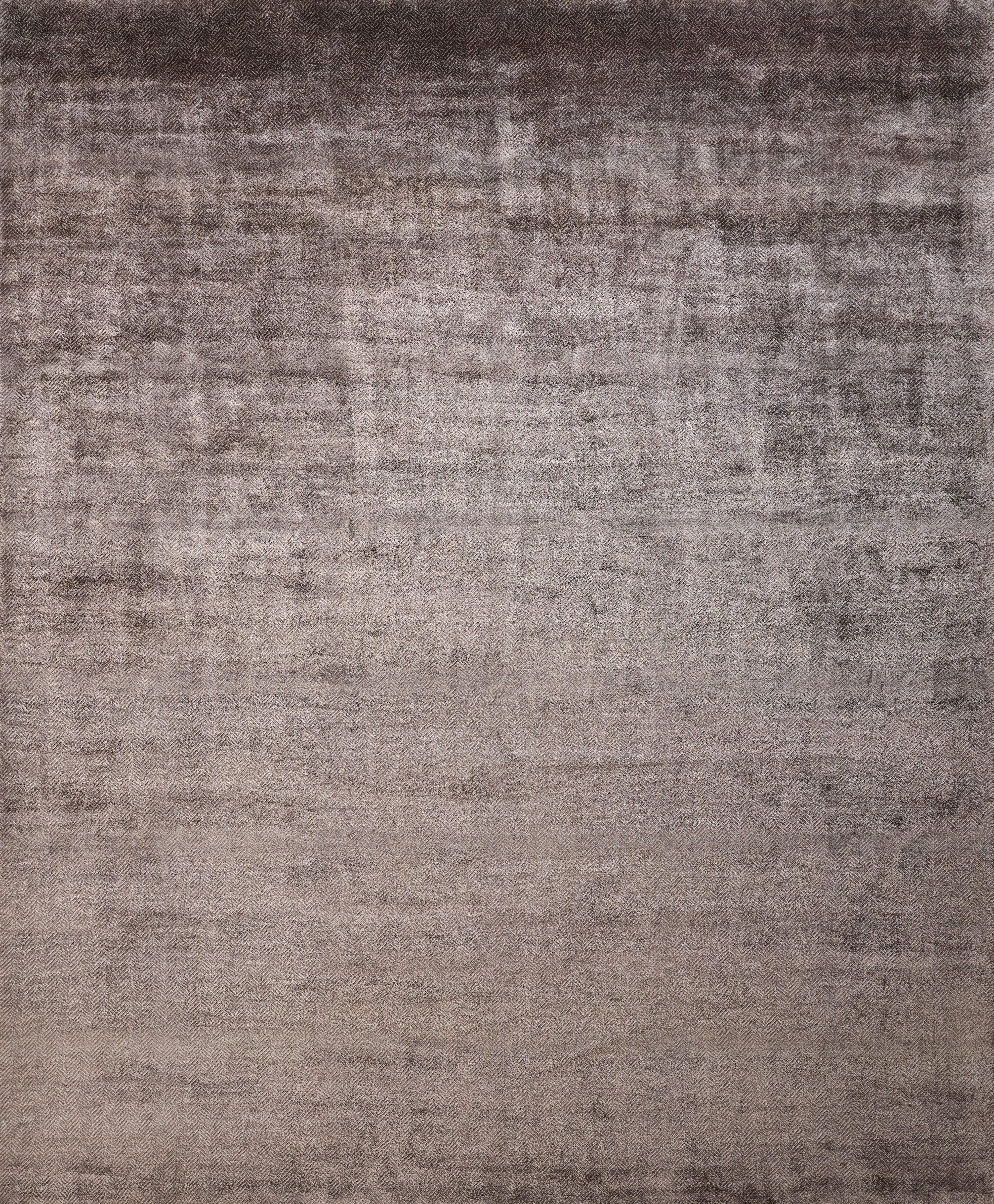 Modern HERRINGBONE Hand Knotted Contemporary Silk Rug in Grey & Beige Colours by Hands For Sale