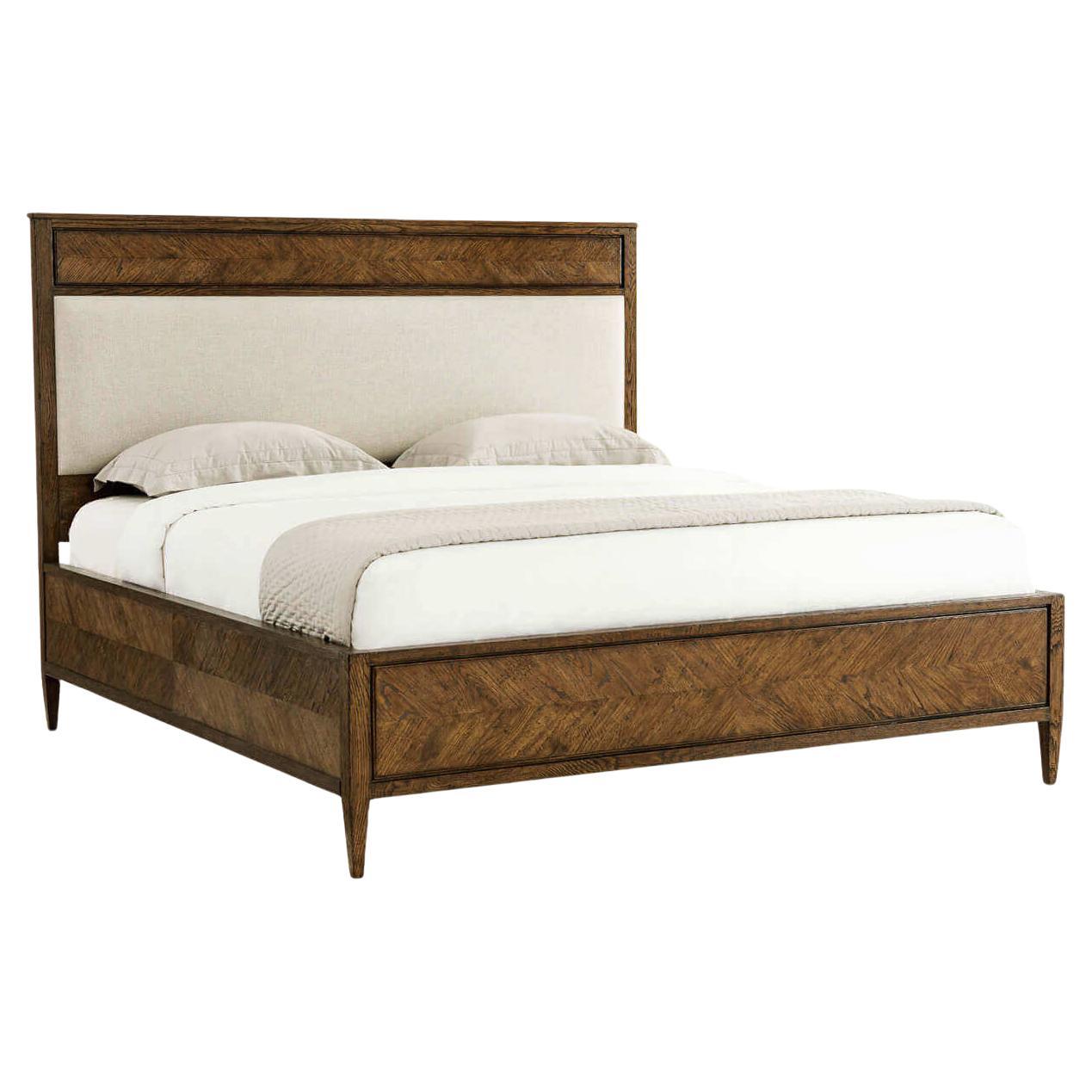 Herringbone Parquetry California King Bed - Dark Oak For Sale