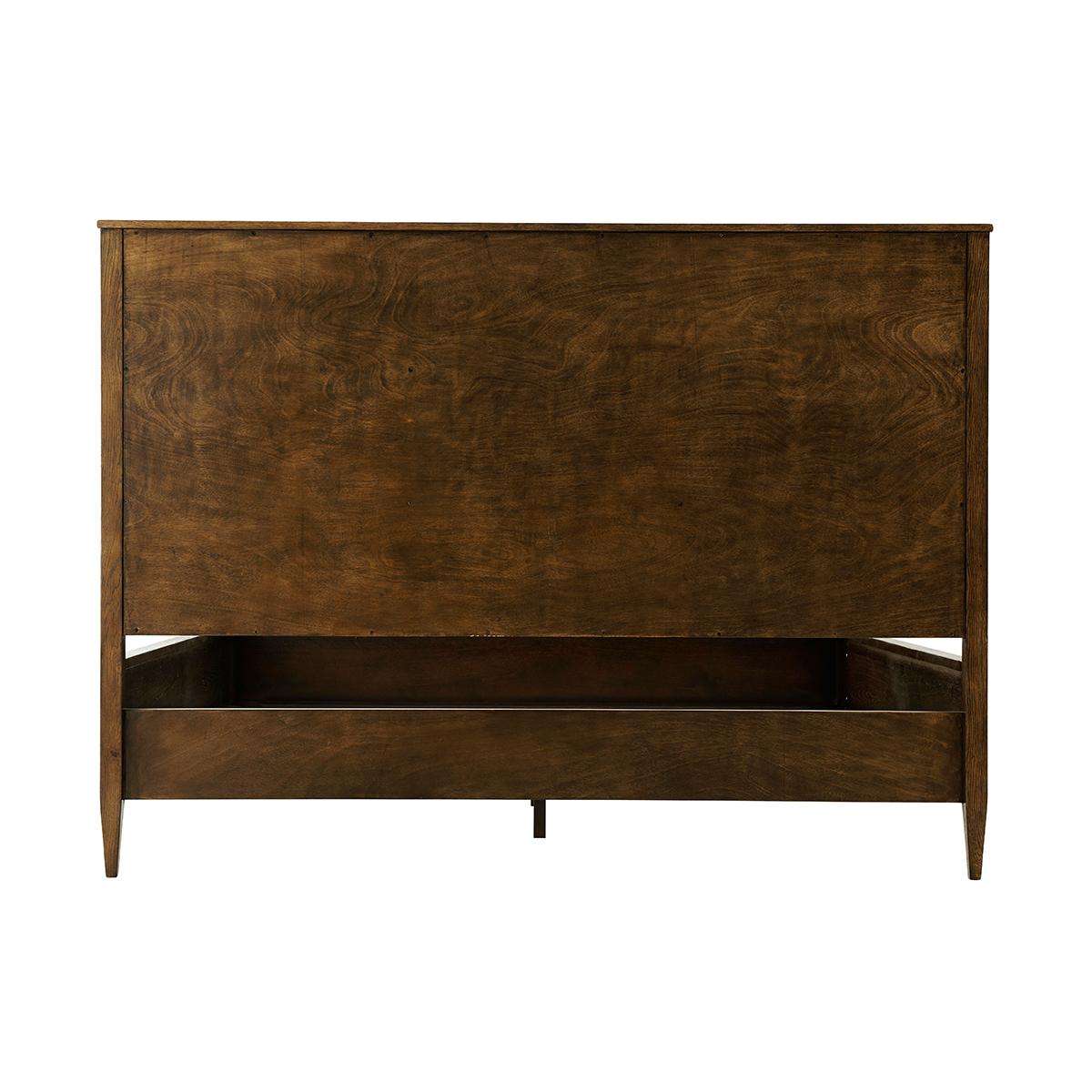 Vietnamese Herringbone Parquetry King Bed, Dark Oak