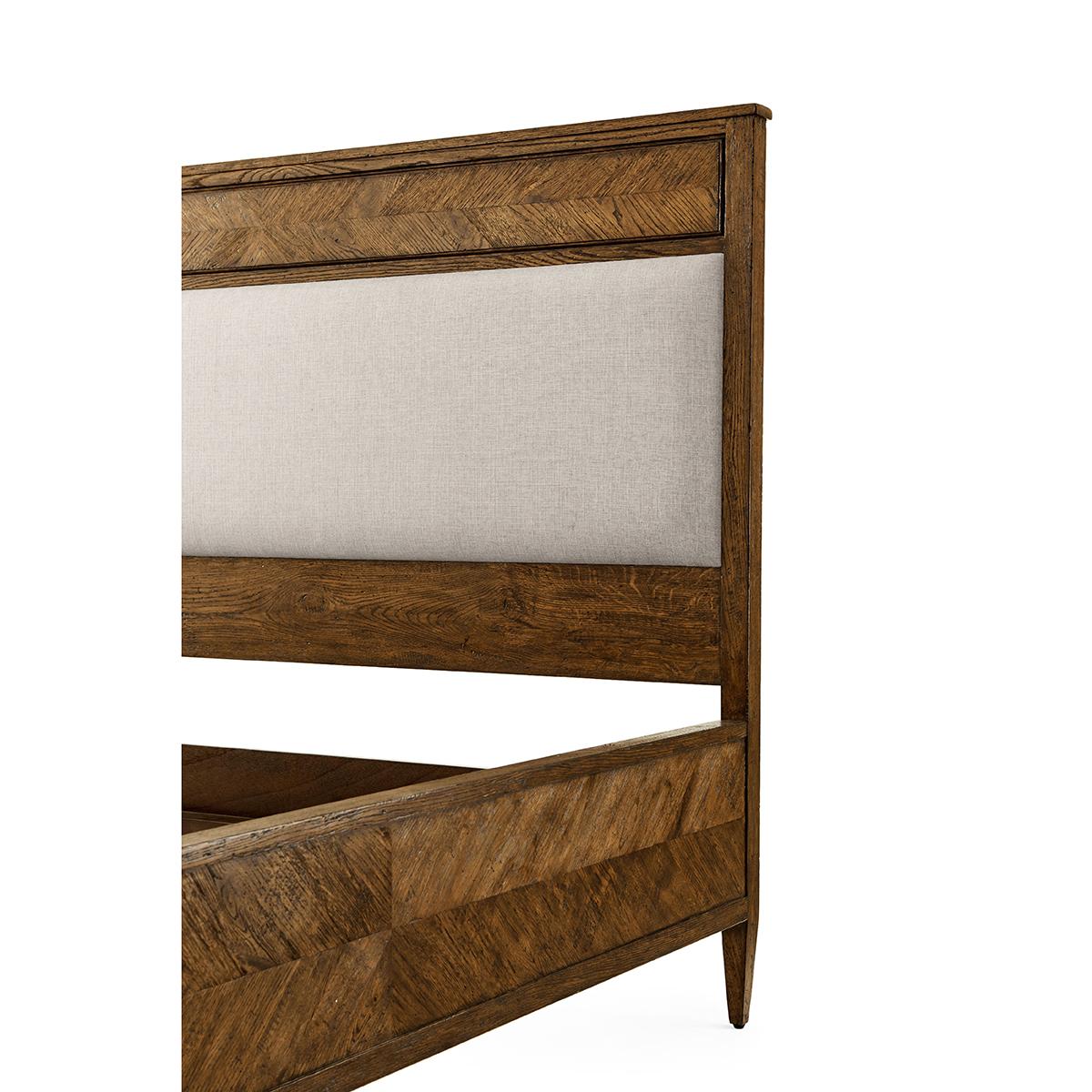 Herringbone Parquetry King Bed, Dark Oak In Good Condition In Westwood, NJ