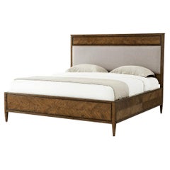 Herringbone Parquetry King Bed, Dark Oak