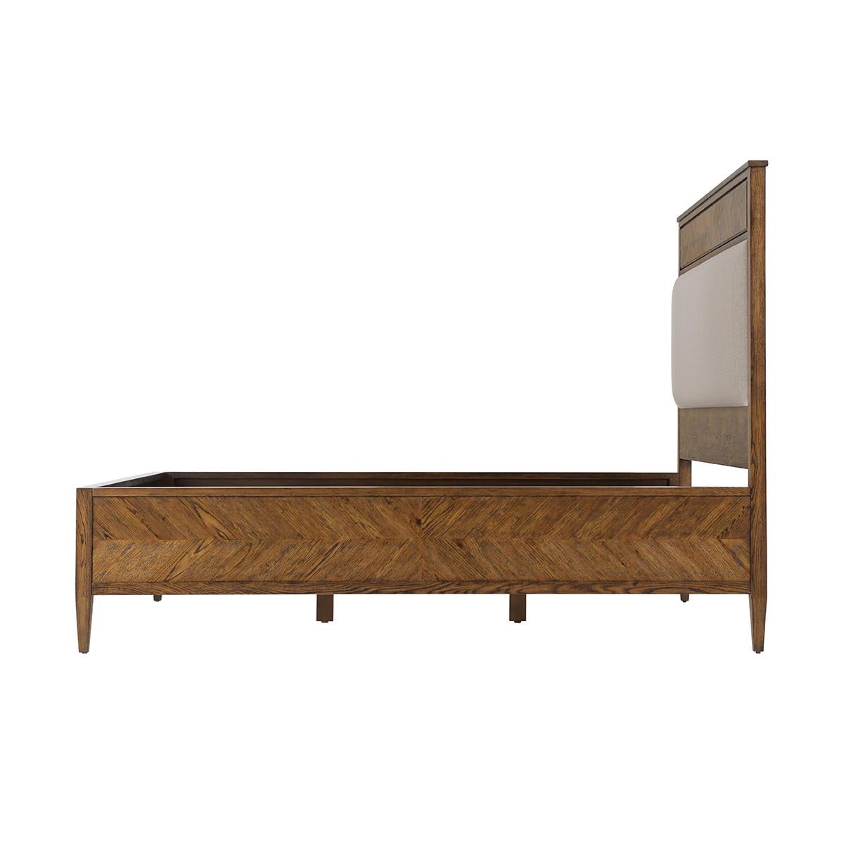 Herringbone Parquetry Queen Bed, Dark Oak In New Condition For Sale In Westwood, NJ