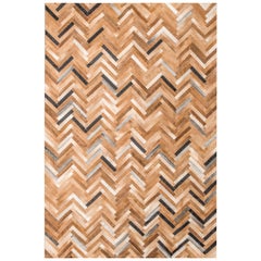 Herringbone Pattern Brown and White De Los Bosques Cowhide Area Floor Rug Large 