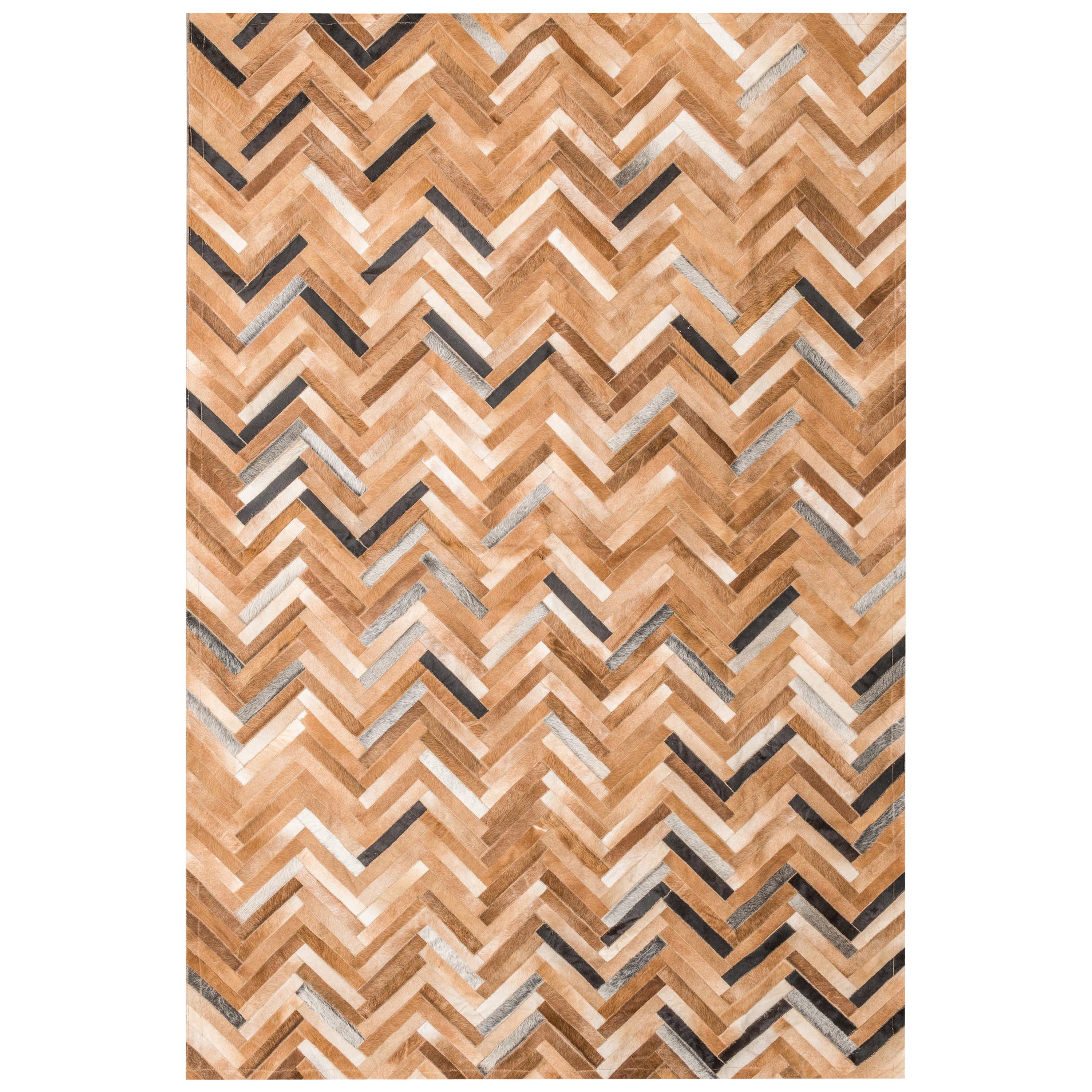 Herringbone Pattern Brown & White De Los Bosques Cowhide Area Floor Rug X-Large  For Sale
