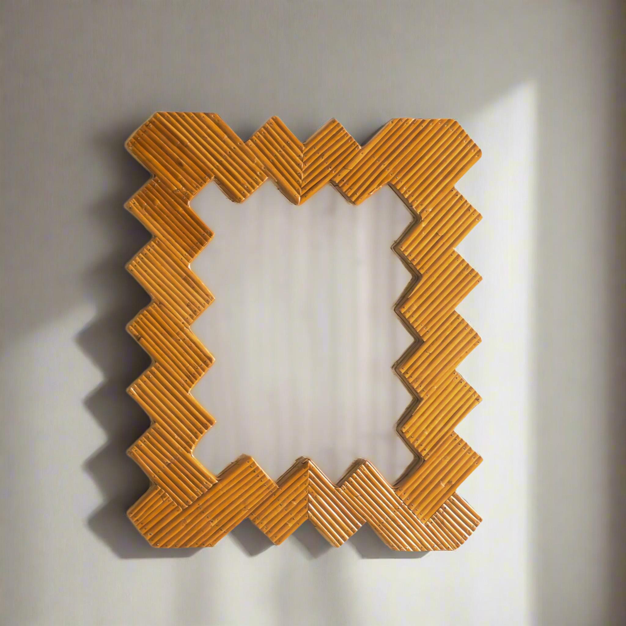 Fabriqué à la main avec des cannes de rotin à chevrons, notre miroir mural en rotin de style Vintage est une véritable œuvre d'art. Apportez une touche de sophistication et de charme intemporel à n'importe quelle pièce avec cette pièce exquise. Son